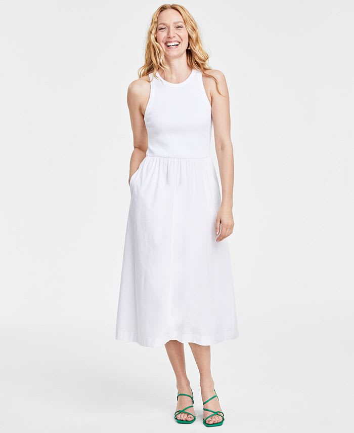 knee length dresses for ladies Macy Blue Striped Midi Dress main image 1