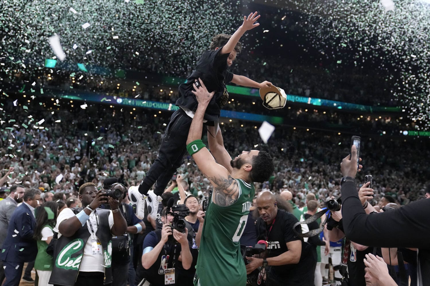 Celtics star Jayson Tatum overcome with emotion as he celebrates NBA championship with his son
