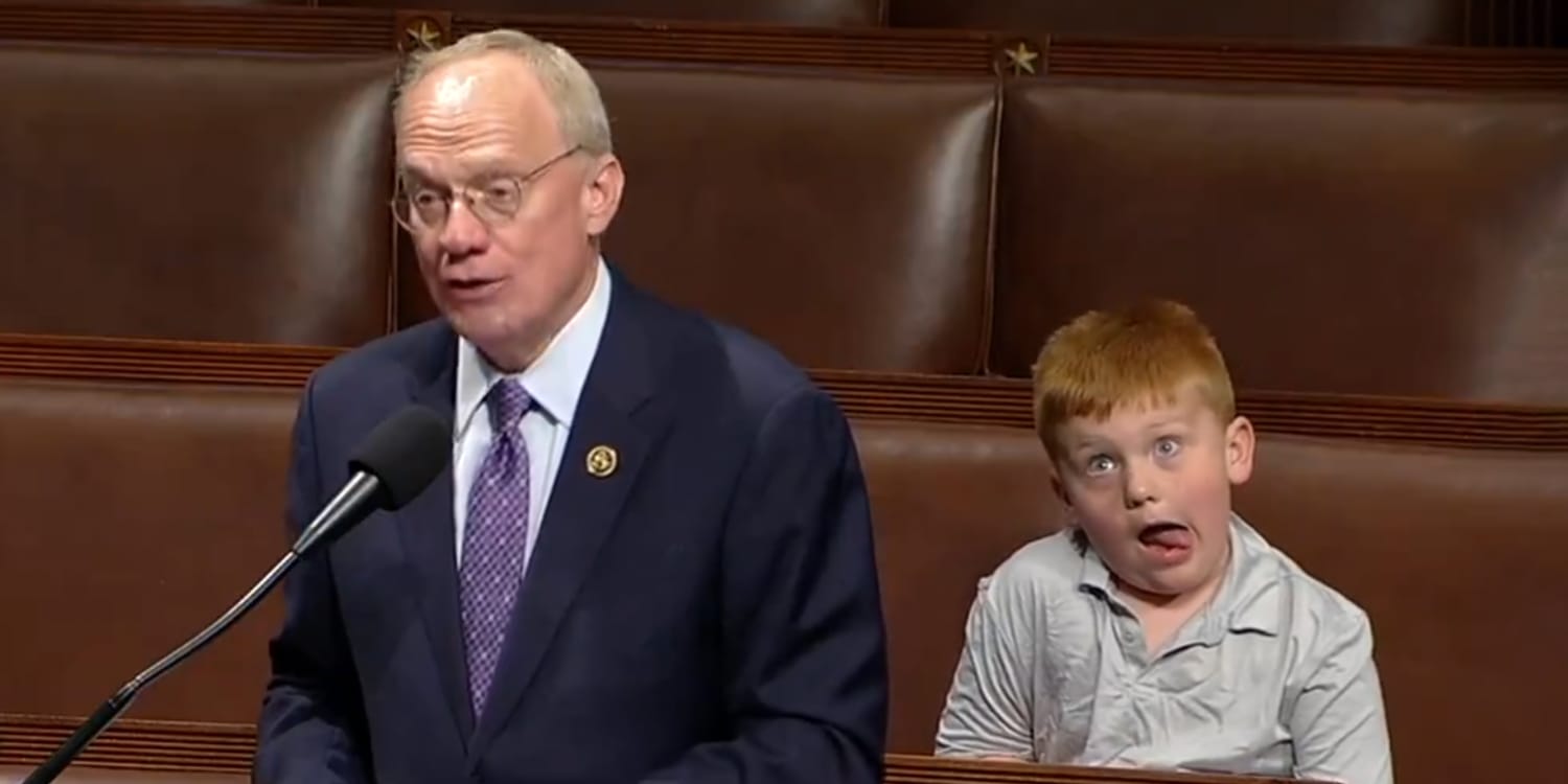 Congressman's son steals the spotlight while his dad delivers remarks at the Capitol