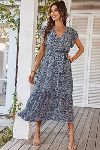 amazon prime casual dresses PRETTYGARDEN Women's Summer Cross V Neck Split Party Dress Ruffle Short  Sleeve Midi Dress with Belt Casual Long Dresses (Apricot,Small) at Amazon  Women's Clothing store