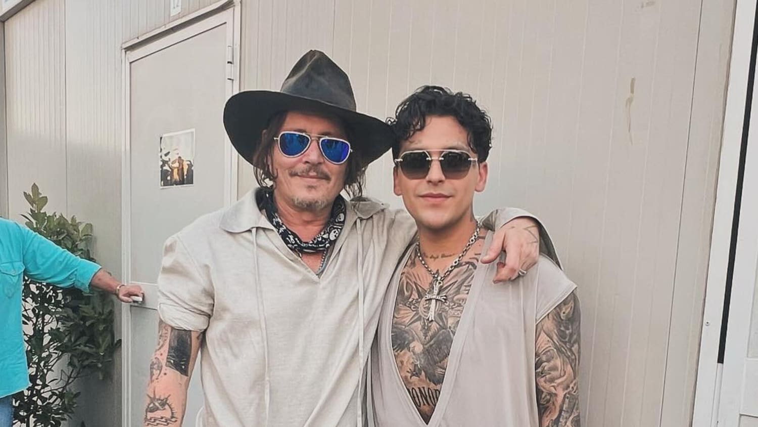 Christian Nodal meets Johnny Depp and they stand together