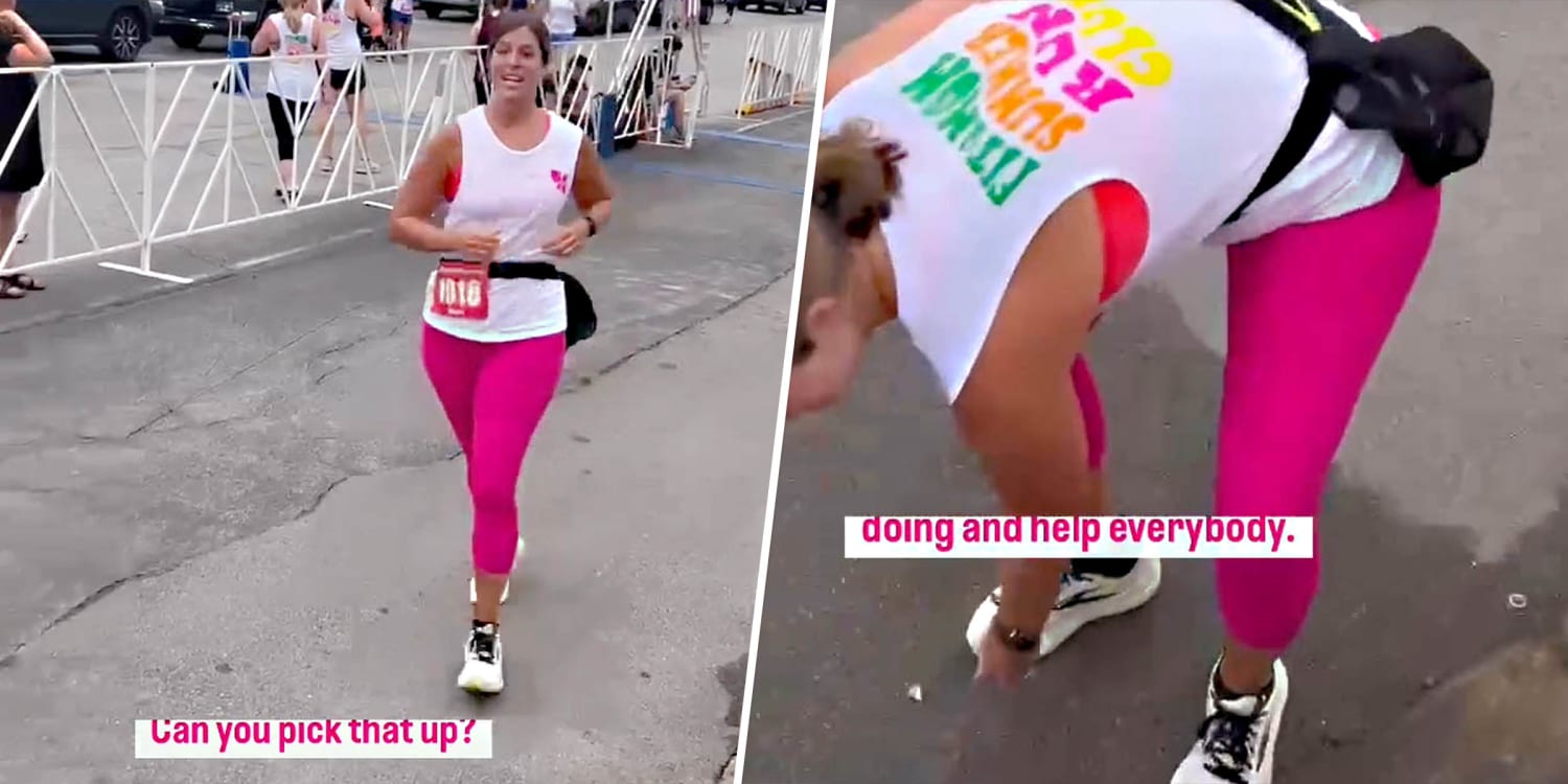 Mom speaks out after video goes viral of her picking up kids' trash ... at a 5K race 