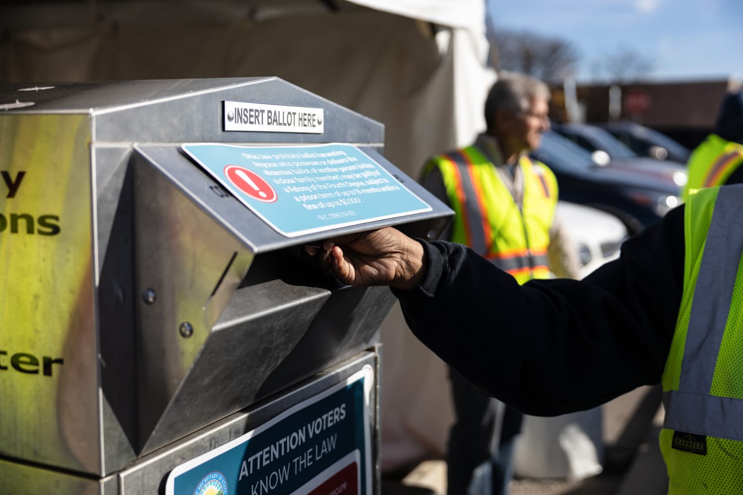 A photo of a ballot drop box