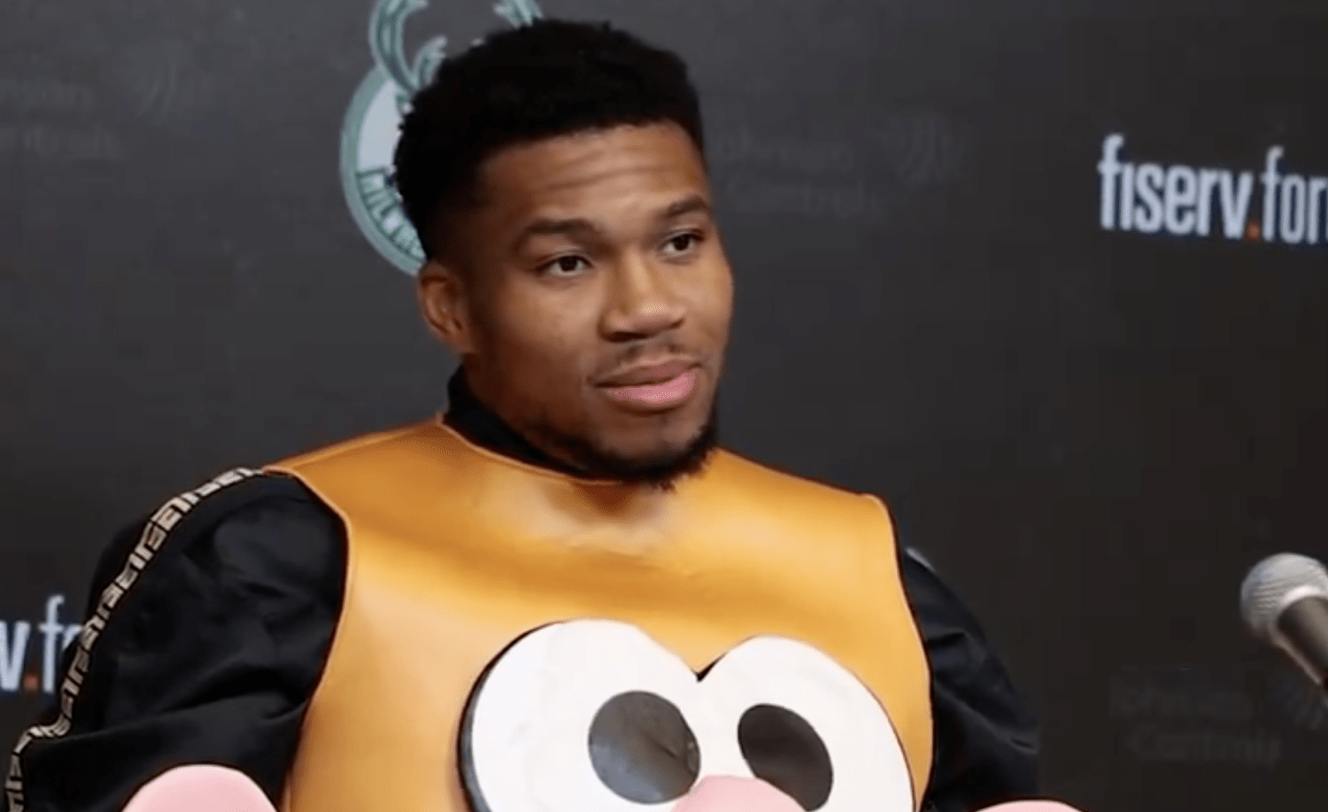 Giannis Antetokounmpo dresses as Mr. Potato Head for post-game press conference: 'I'm a father first'