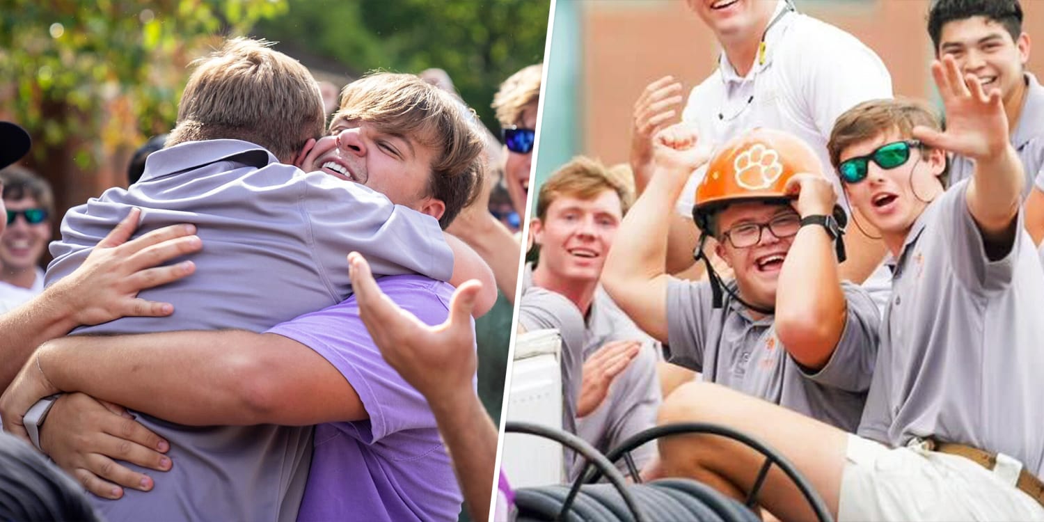 Watch the joyful moment this Clemson student with Down syndrome joined his top fraternity