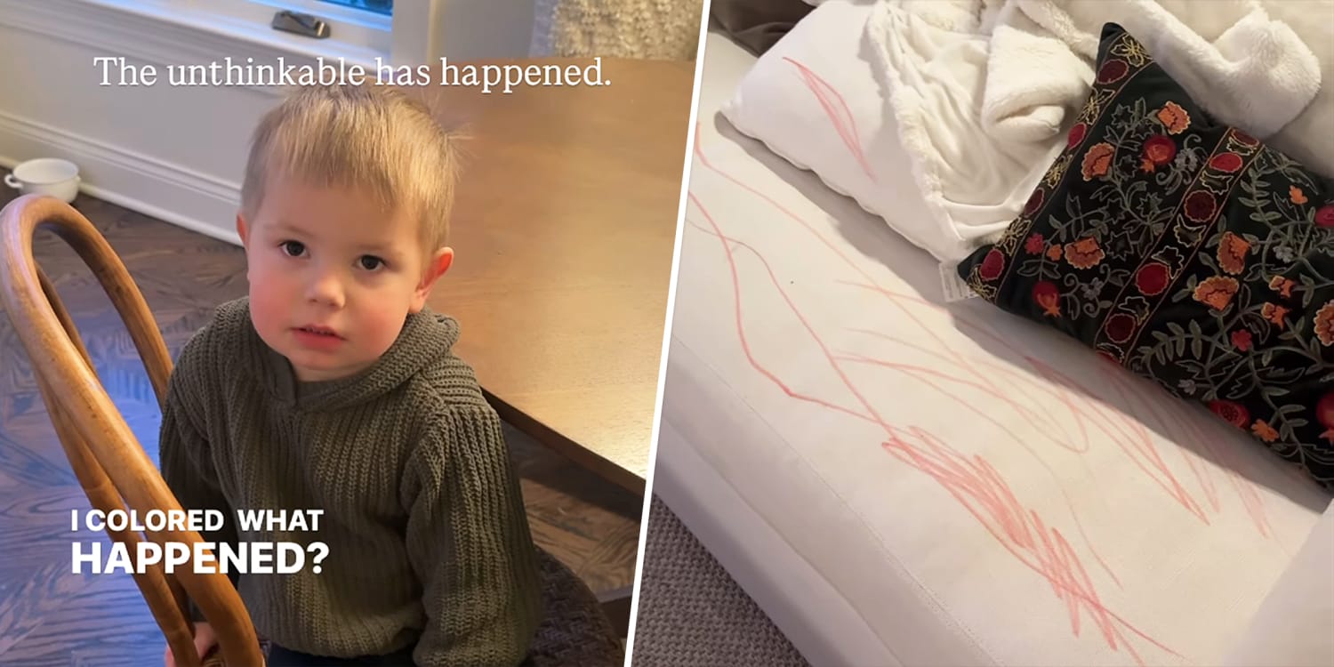 Toddler draws all over family’s white furniture. See how his mom reacted