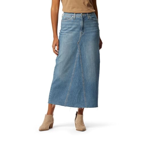【SATIIIZ】Soran Maxi Denim Long Skirt Women's Juniors/Plus Size Long A-Line Stretch Denim Maxi