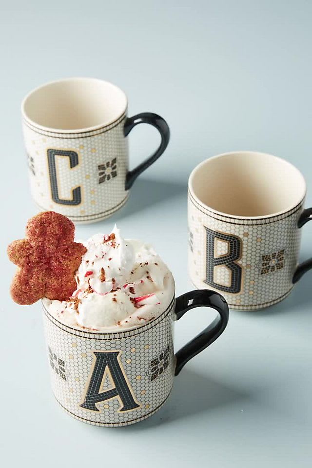 Anthropologie The Bistro Tile Stoneware Monogram Mug
