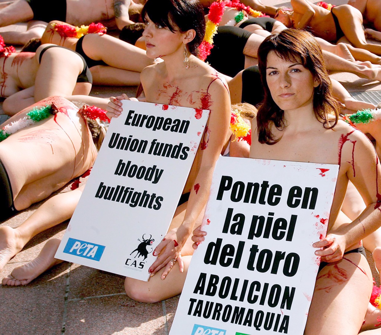 Topless activists protest EU bullfighting