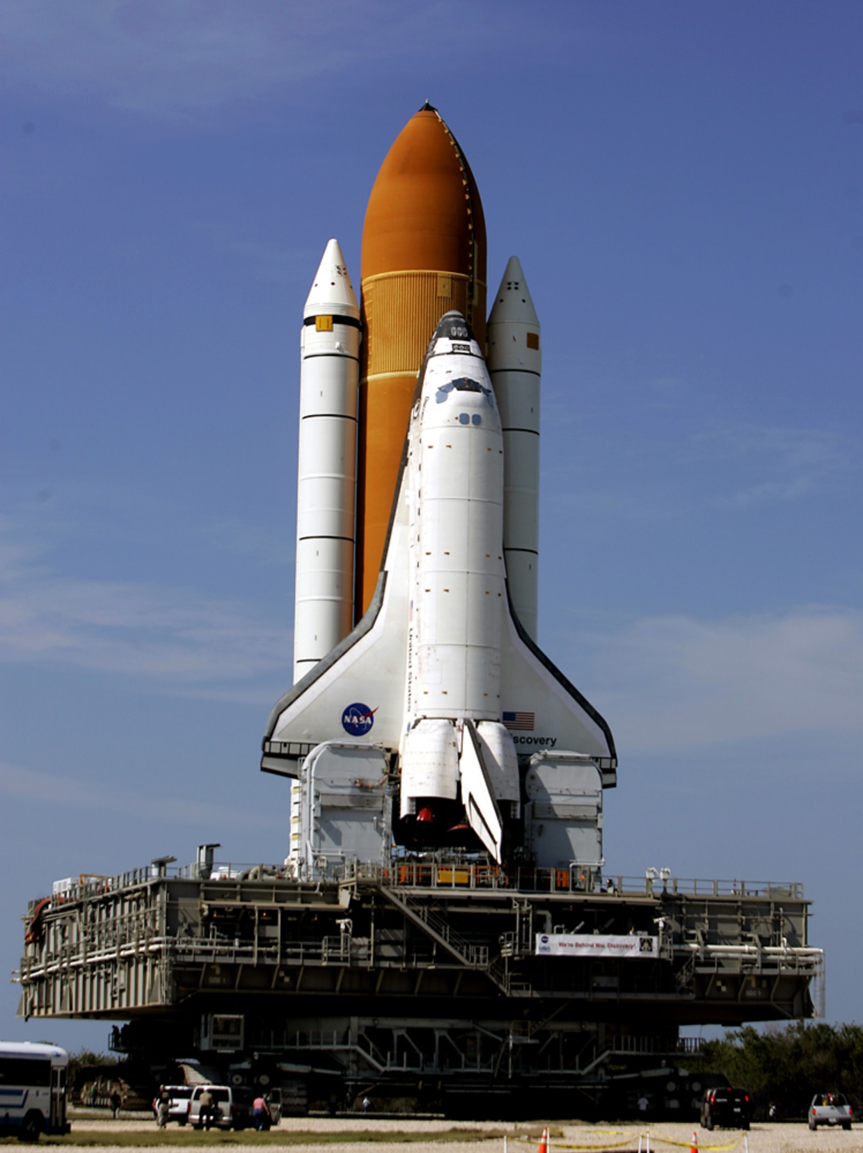 Space shuttle rolls out to launch pad