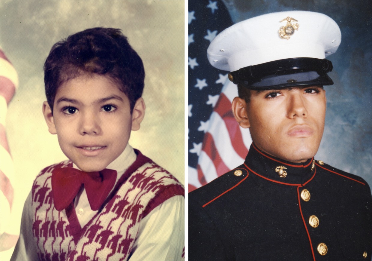 Writer and editor Oriol Gutierrez, Jr. in first grade and as a 22-year-old U.S. Marine Corps reservist.