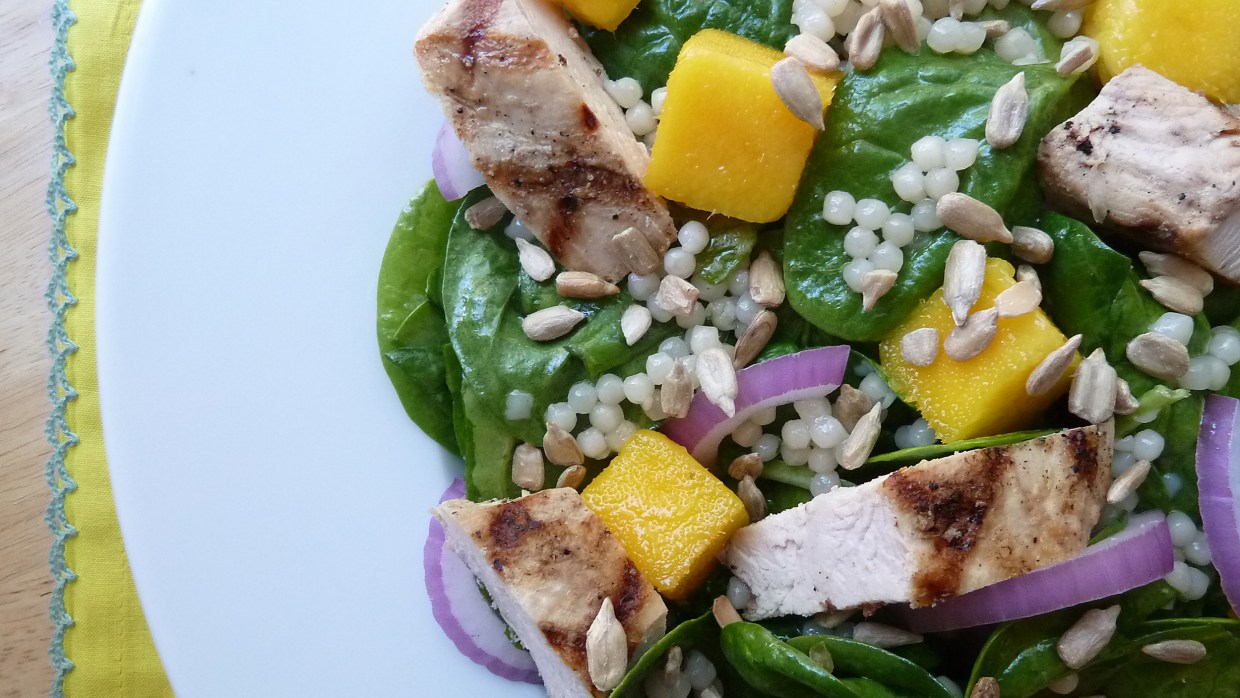 Pearl Couscous With Mango Chicken And Spinach