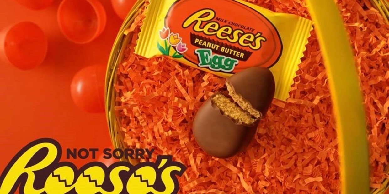 Mother fills chocolate egg with peanut butter in Reese's Easter campaign