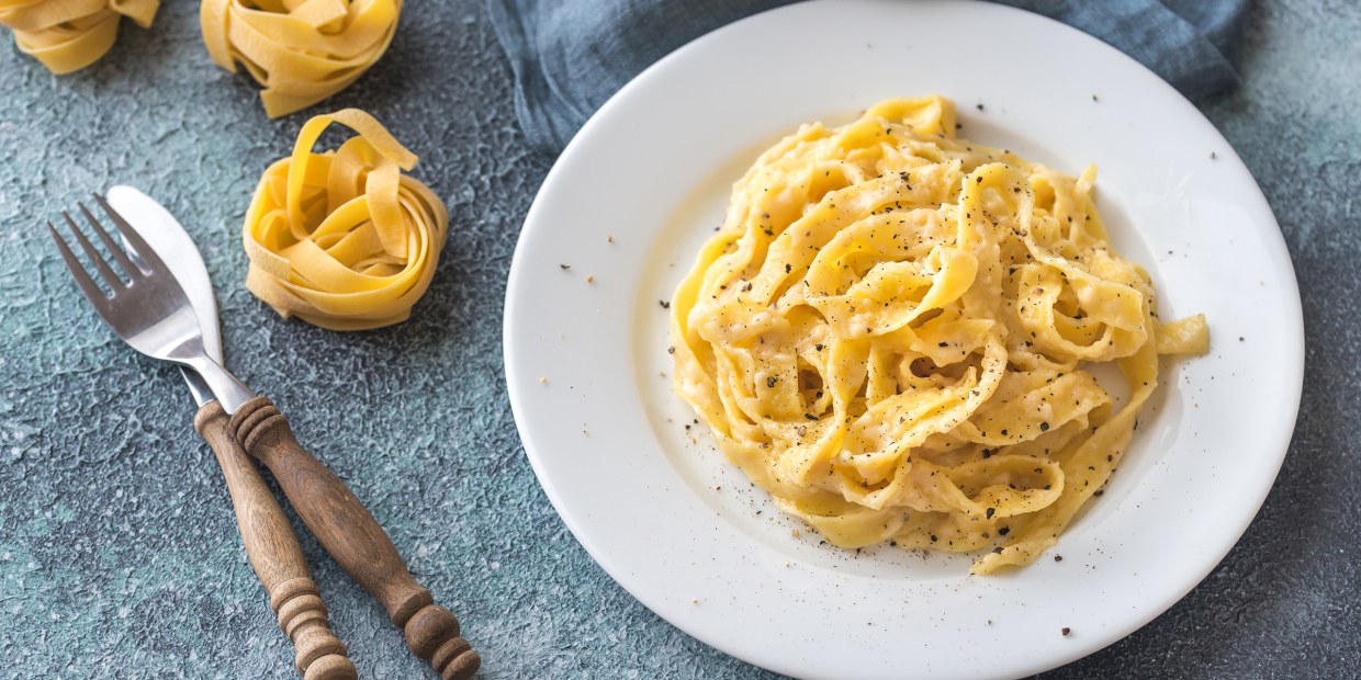 Portion of fettuccine Alfredo; Shutterstock ID 1045959193; Purchase Order: -; Segment/Job: -; Client/Licensee: -