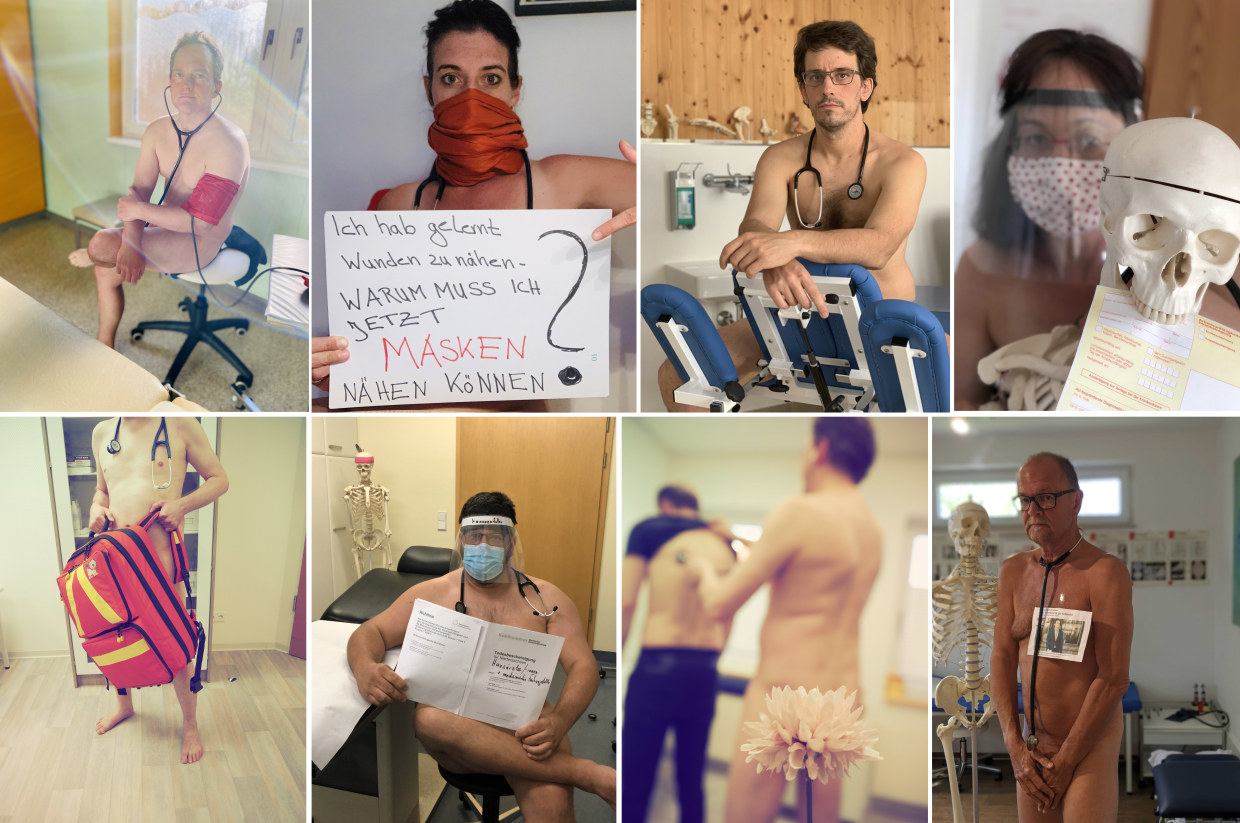 German doctors protest lack of protective equipment by posing naked