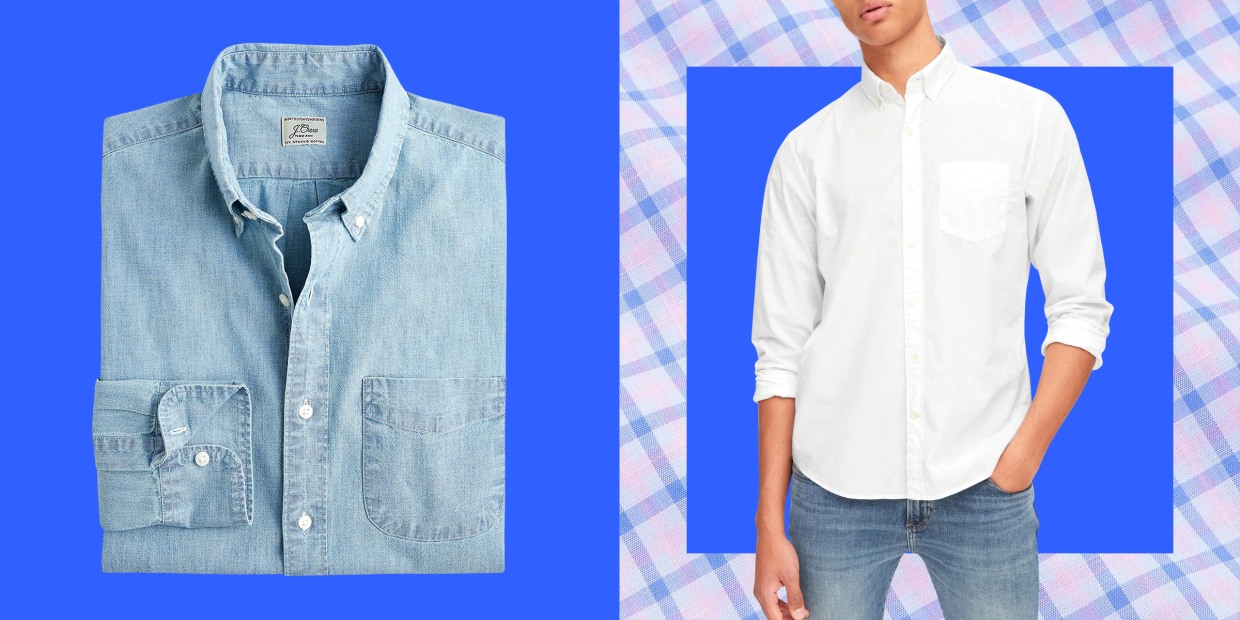 HERW Mens Long Sleeve Denim Slim Cotton Solid Color Mens Shirt Trend Shirt Light Blue,X-Large 