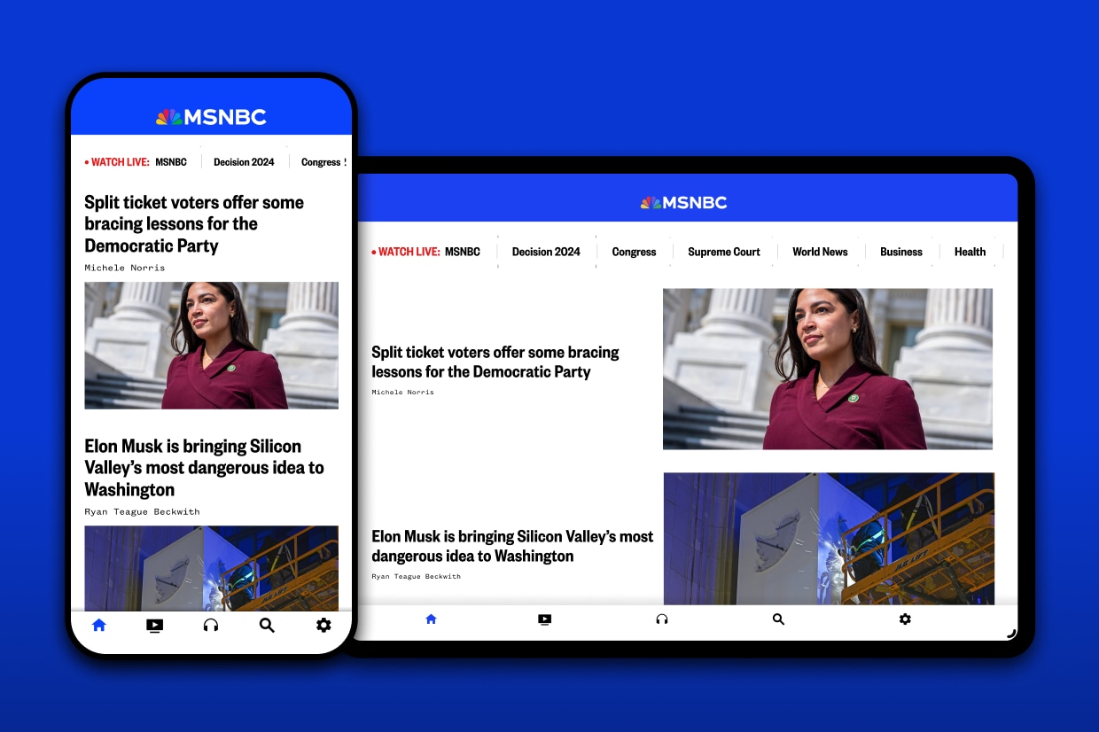 MSNBC App Watch videos stream live audio and read perspectives from top MSNBC experts