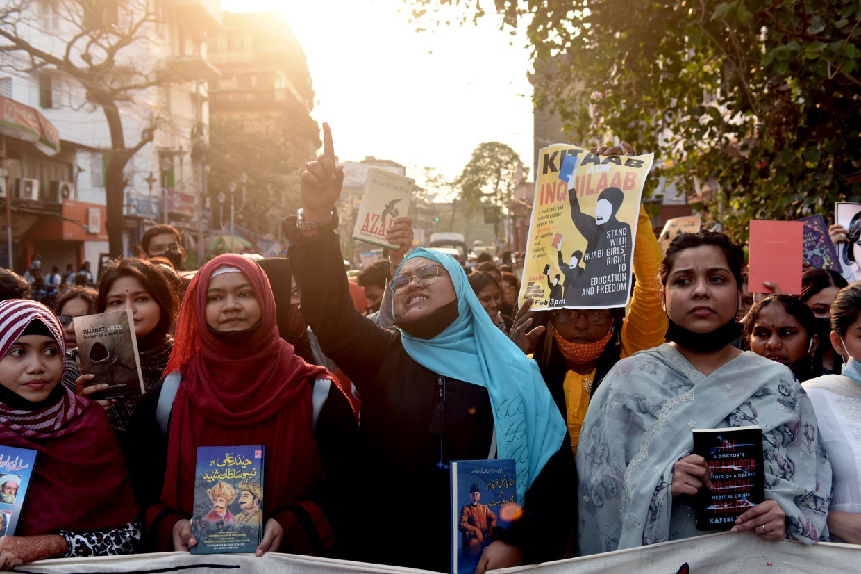 Muslim women in India protest state’s ban on hijab in schools