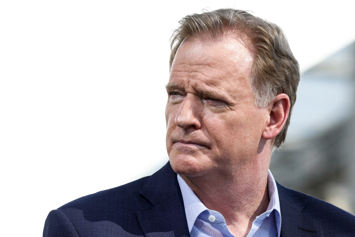 NFL Commissioner Roger Goodell speaks in Inglewood, Calif., on Feb. 9, 2022.