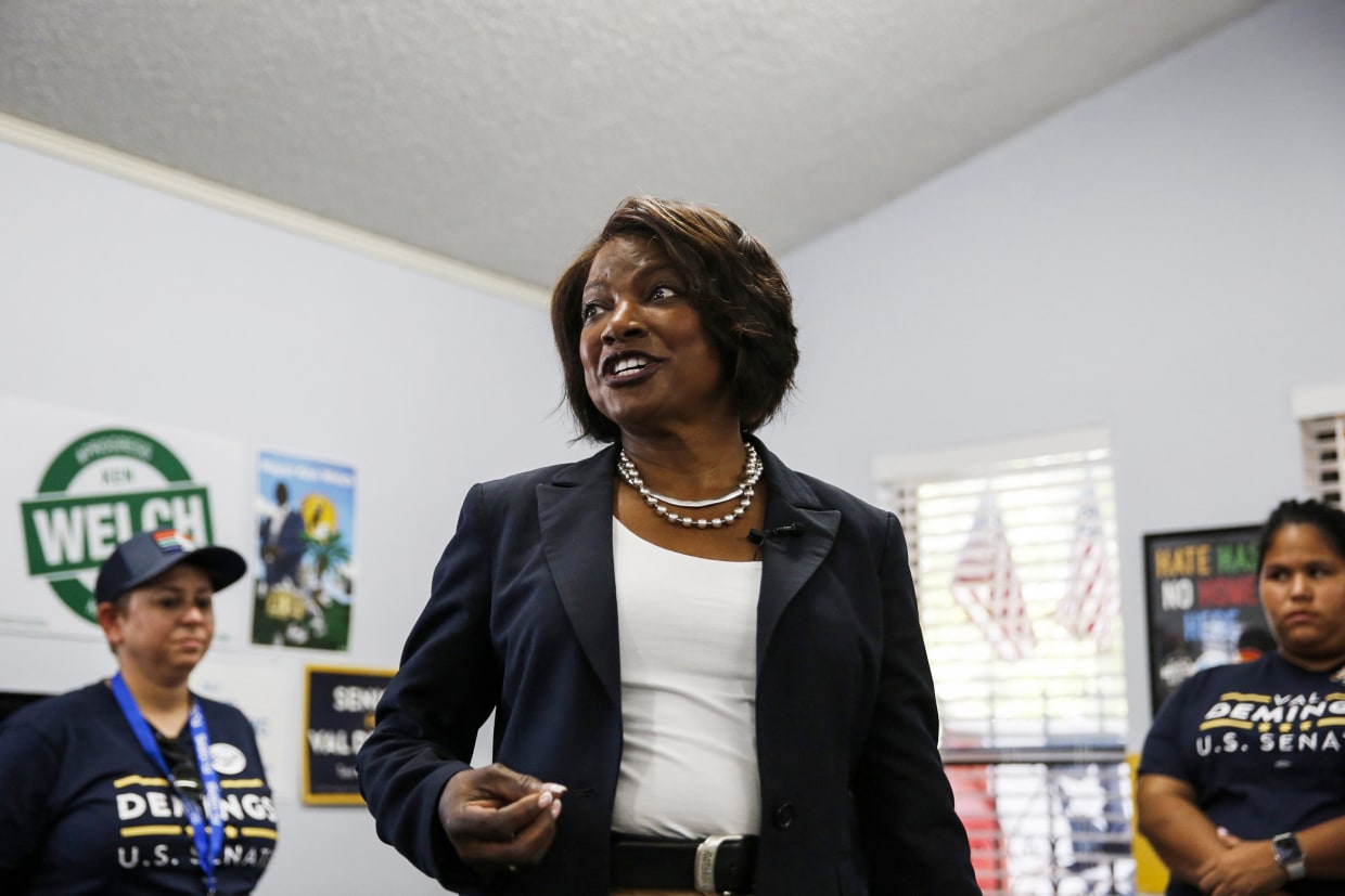 Democratic Senate candidate Rep. Val Demings, D-Fla., speaks to supporters on June 28, 2022, in St Petersburg.