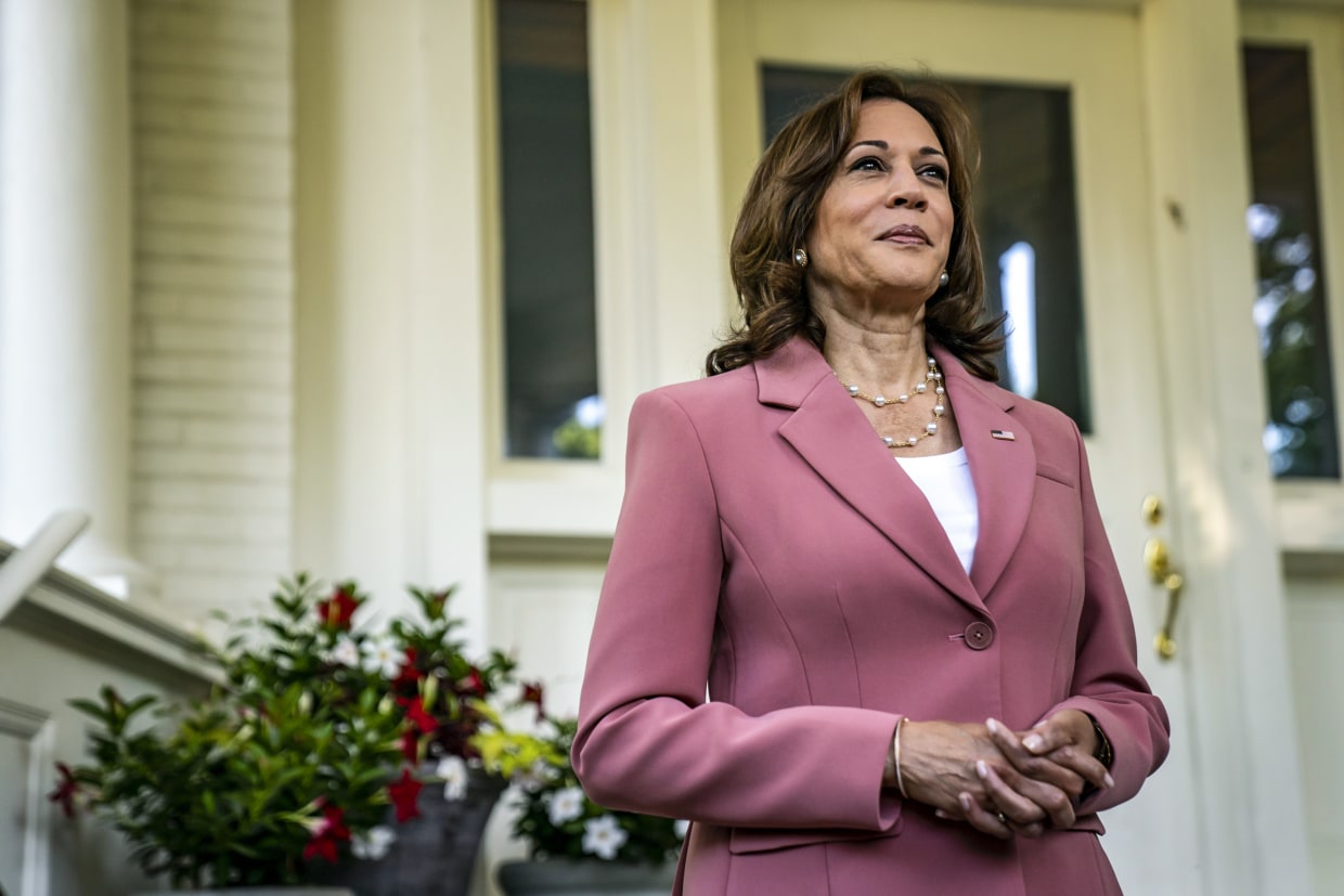 Vice President Kamala Harris outside the Vice Presidents residence at Naval Observatory on July 12, 2022 in Washington, DC.