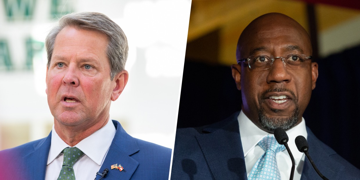 Gov. Brian Kemp and Sen. Raphael Warnock