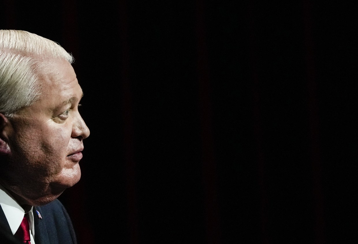 Senate Republican candidate Mike Gibbons answers a question during Ohio's Senate Republican Primary debate on March 28, 2022, in Wilberforce, Ohio.
