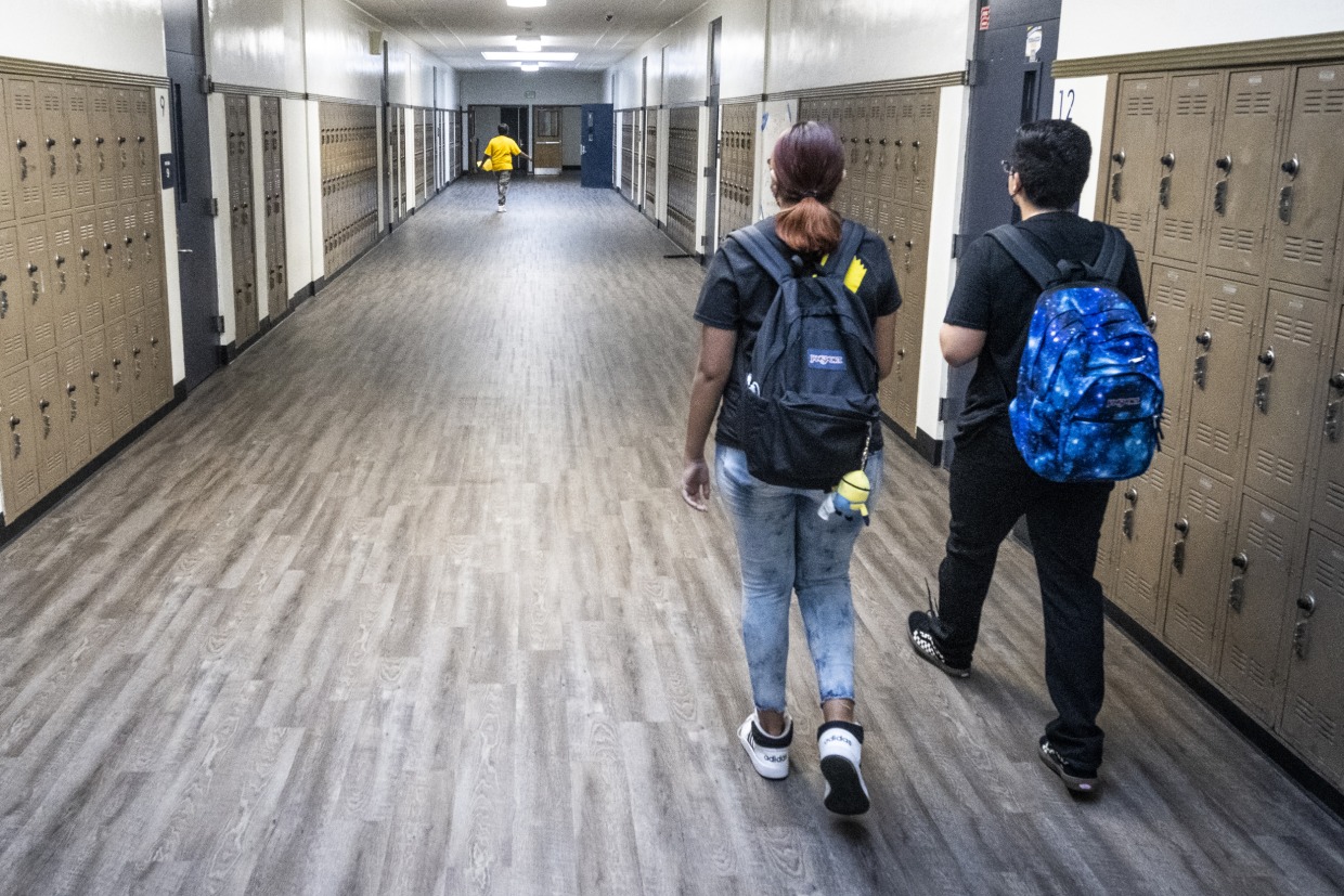 Image: Students head to class after returning from summer break in Anaheim, Calif., on Aug. 10, 2022.
