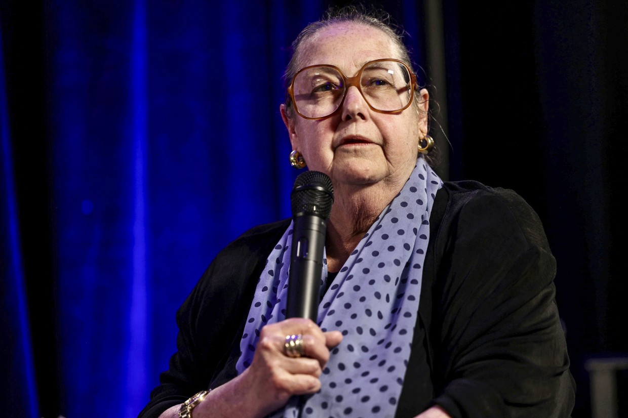 Image: Unaffiliated candidate Betsy Johnson speaks during a gubernatorial debate hosted by Oregon Newspaper Publishers Association at Mt Hood Oregon Resort in Welches, Ore., on July 29, 2022.