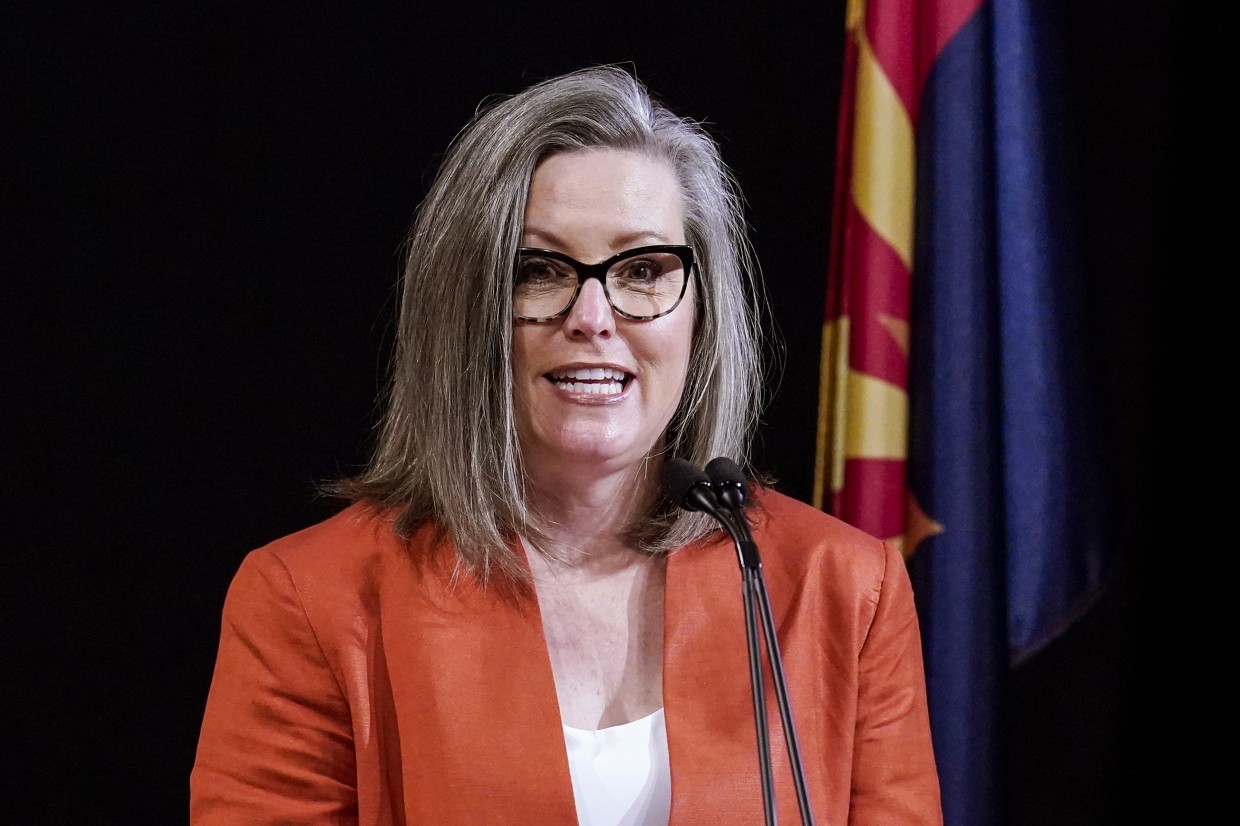 Arizona Secretary of State Katie Hobbs speaks in Phoenix on Dec. 14, 2020.