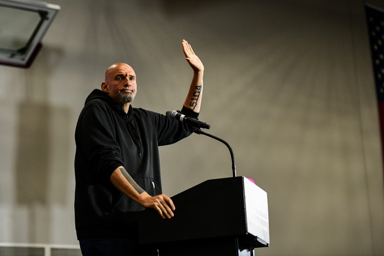Democratic Senate nominee John Fetterman holds a rally on Sept. 11, 2022, in Blue Bell, Pa.