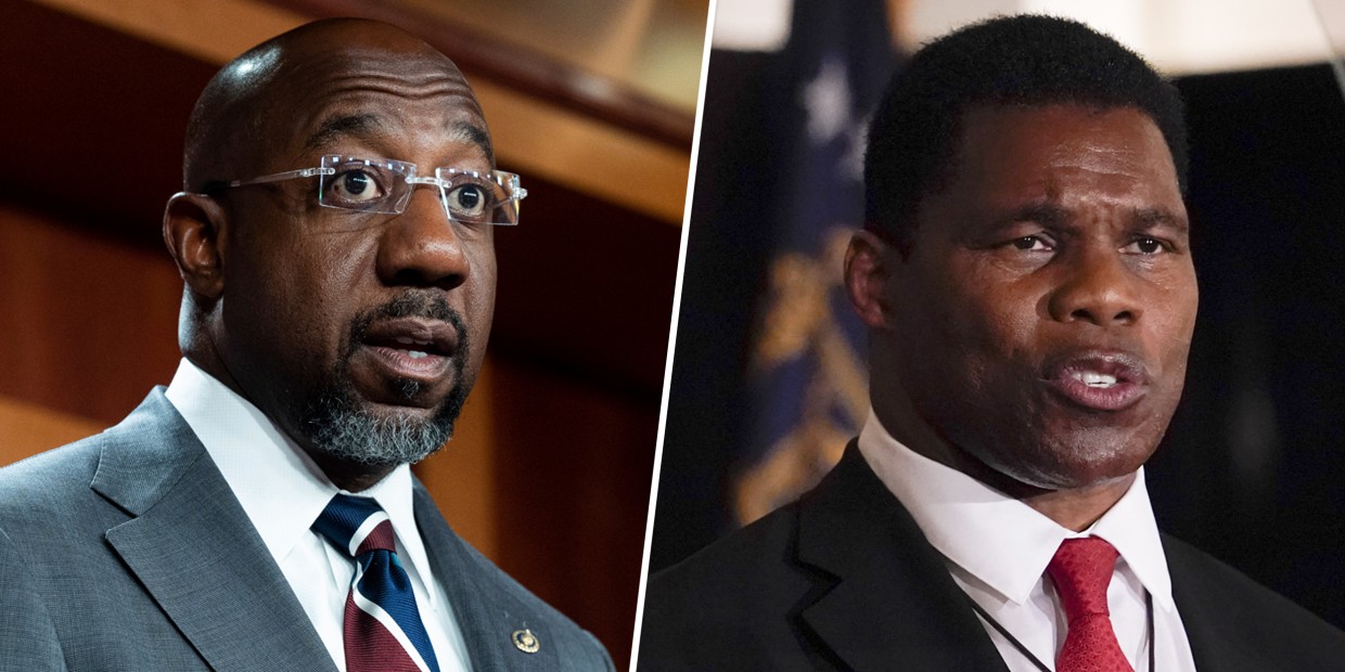 Raphael Warnock, left, and Herschel Walker. AP