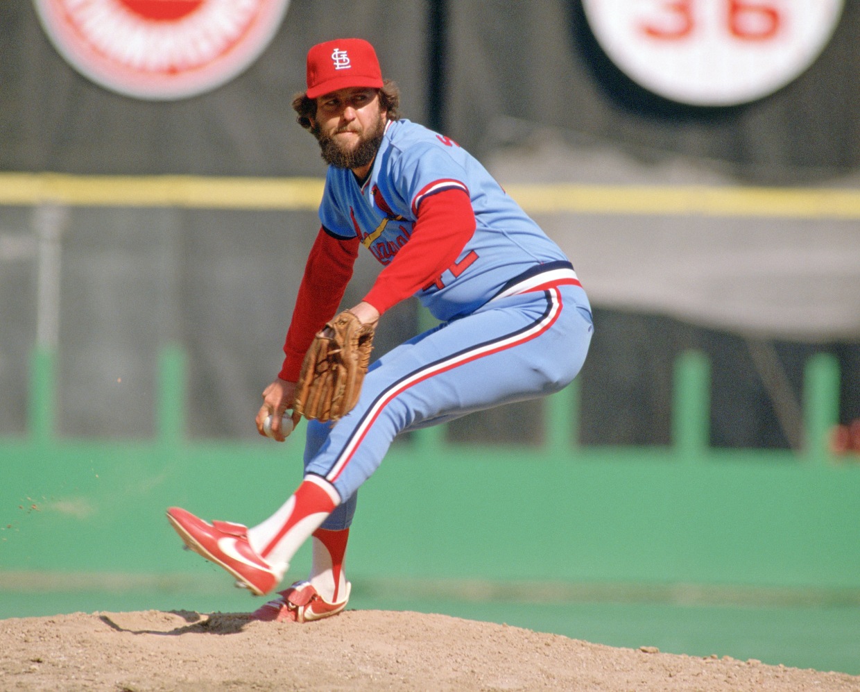 Closeup of Chicago Cubs Bruce Sutter on field vs New York Mets at