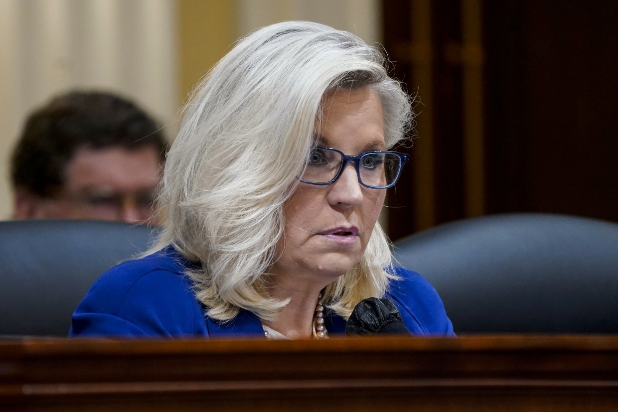 Rep. Liz Cheney, R-Wyo., presides over a Jan. 6 attack hearing at the Capitol on Oct. 13, 2022.