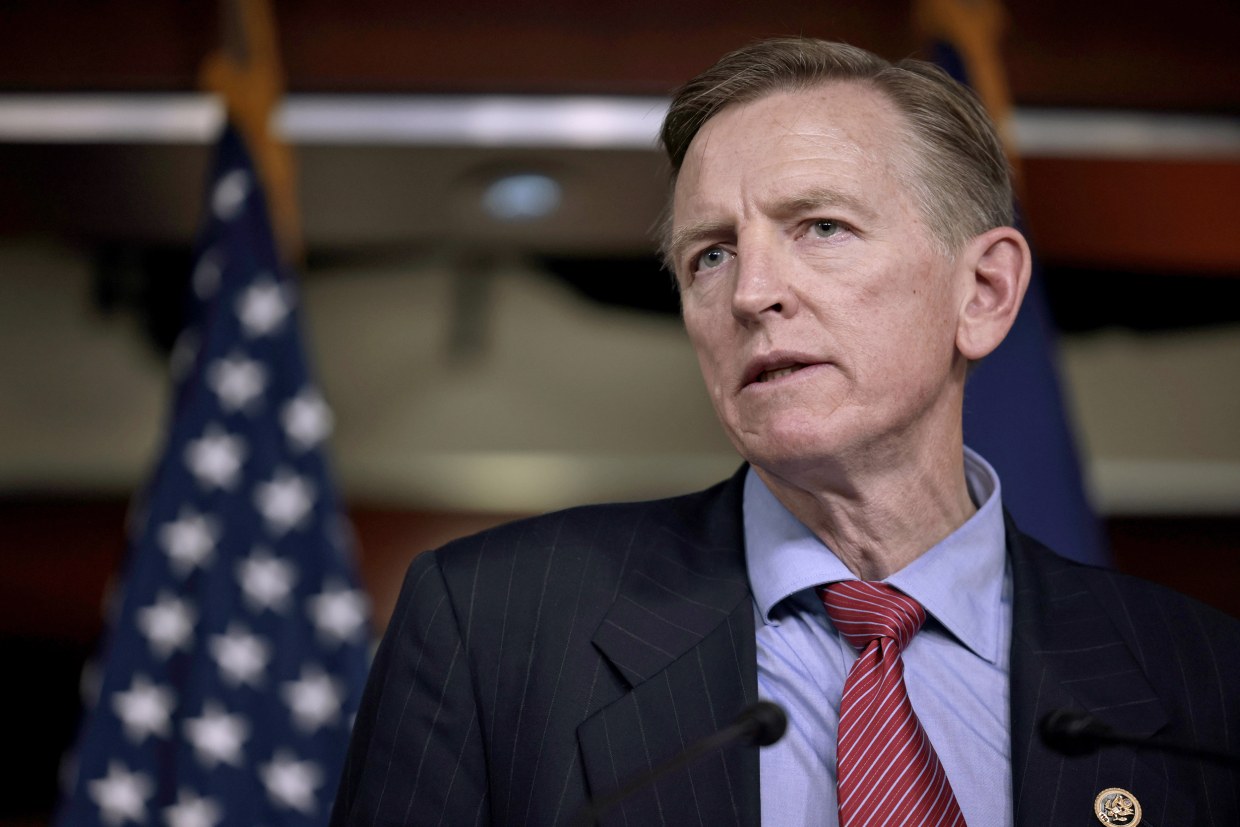 Rep. Paul Gosar, R-Ariz., speaks at the Capitol on Dec. 7, 2021.