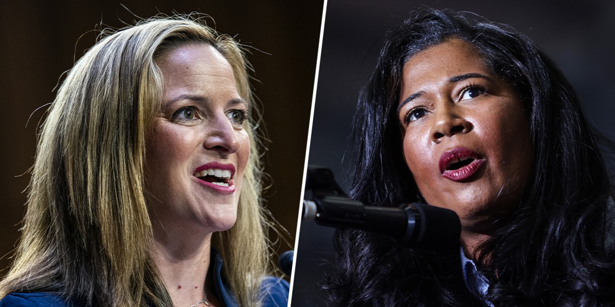 Michigan Secretary of State Jocelyn Benson; Republican Secretary of State candidate Kristina Karamo.