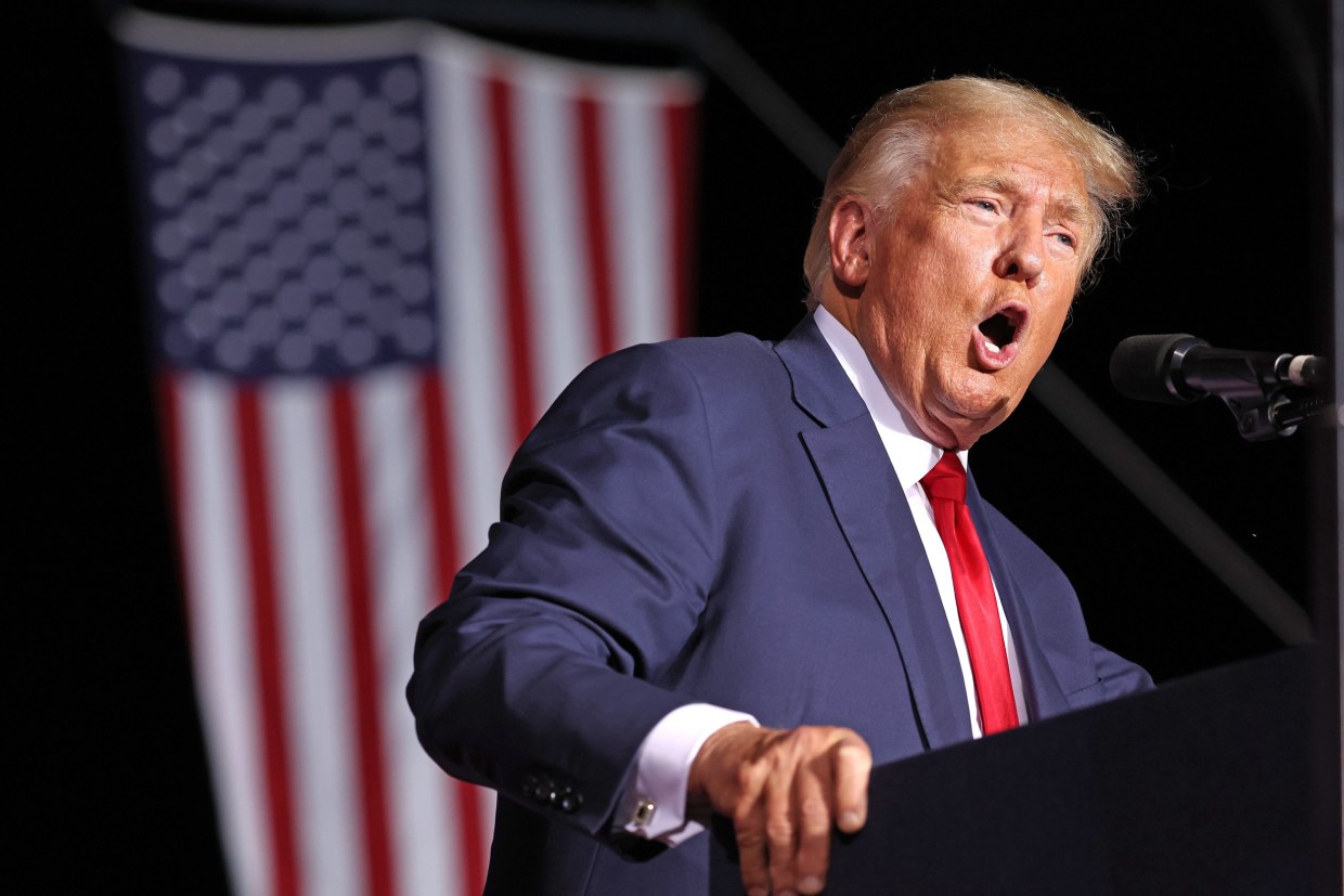Former President Donald Trump speaks during a campaign rally