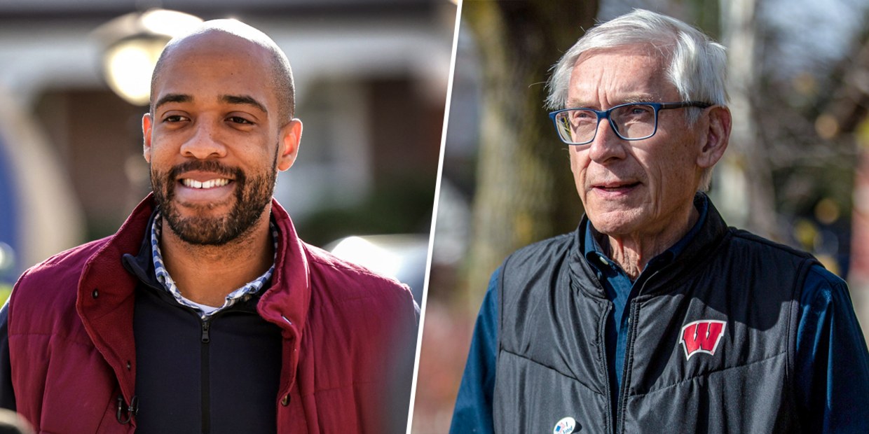 Democratic candidate for U.S. Senate in Wisconsin Mandela Barnes, and Wisconsin Governor Tony Evers.