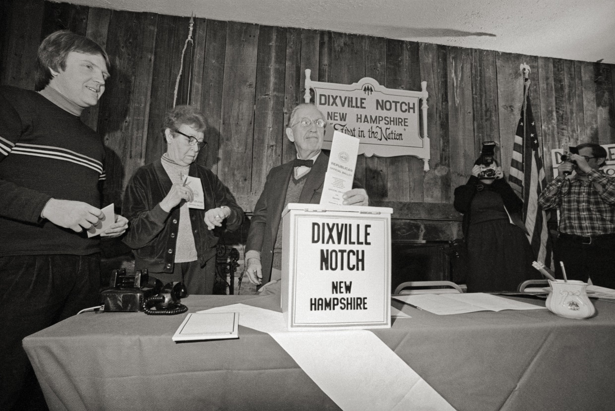 New Hampshire Primary Voter Casting First American Ballot of Nineteen Eighty