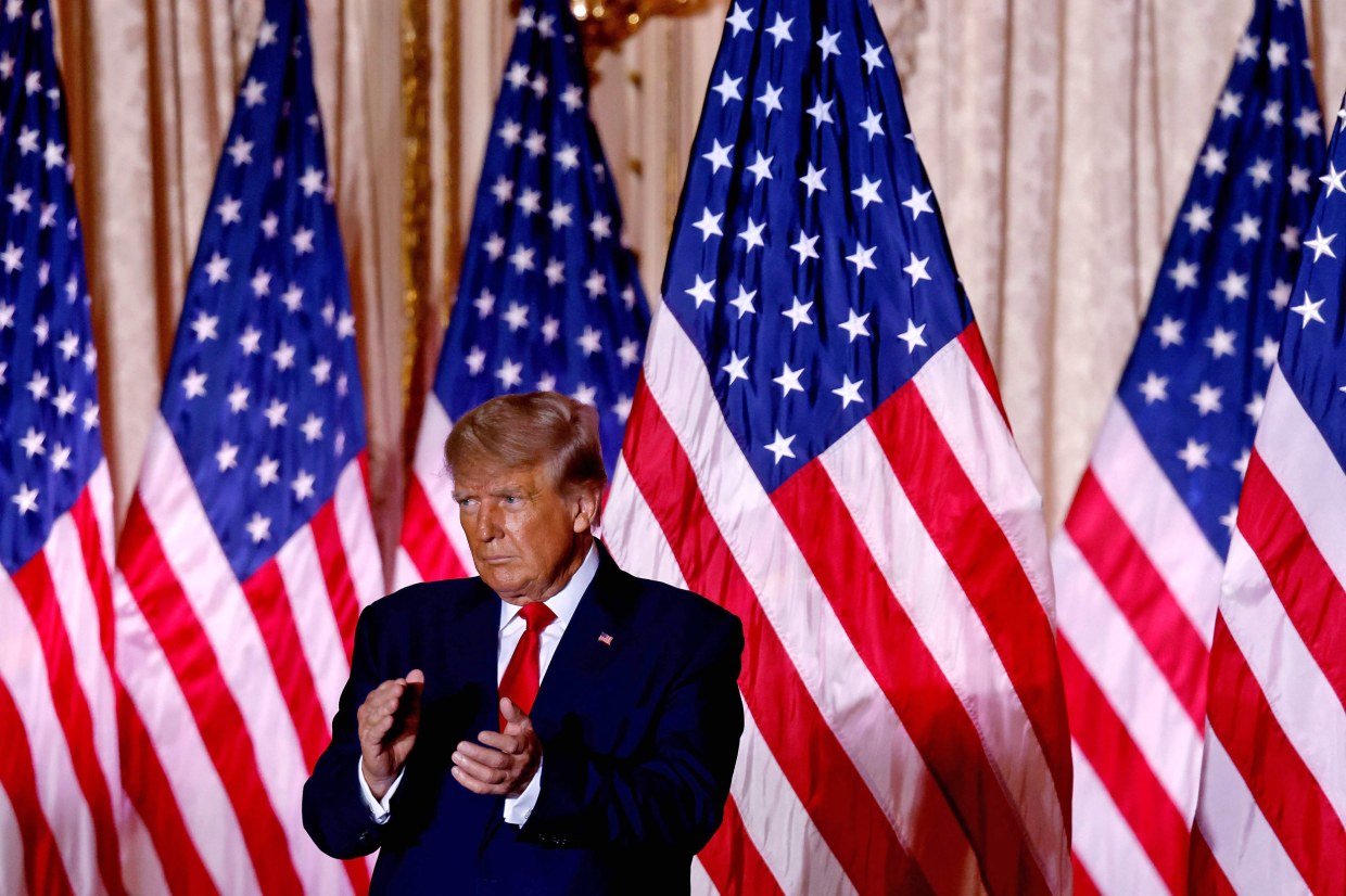 Former President Donald Trump speaks at the Mar-a-Lago Club in Palm Beach, Fla., on Nov. 15, 2022. 