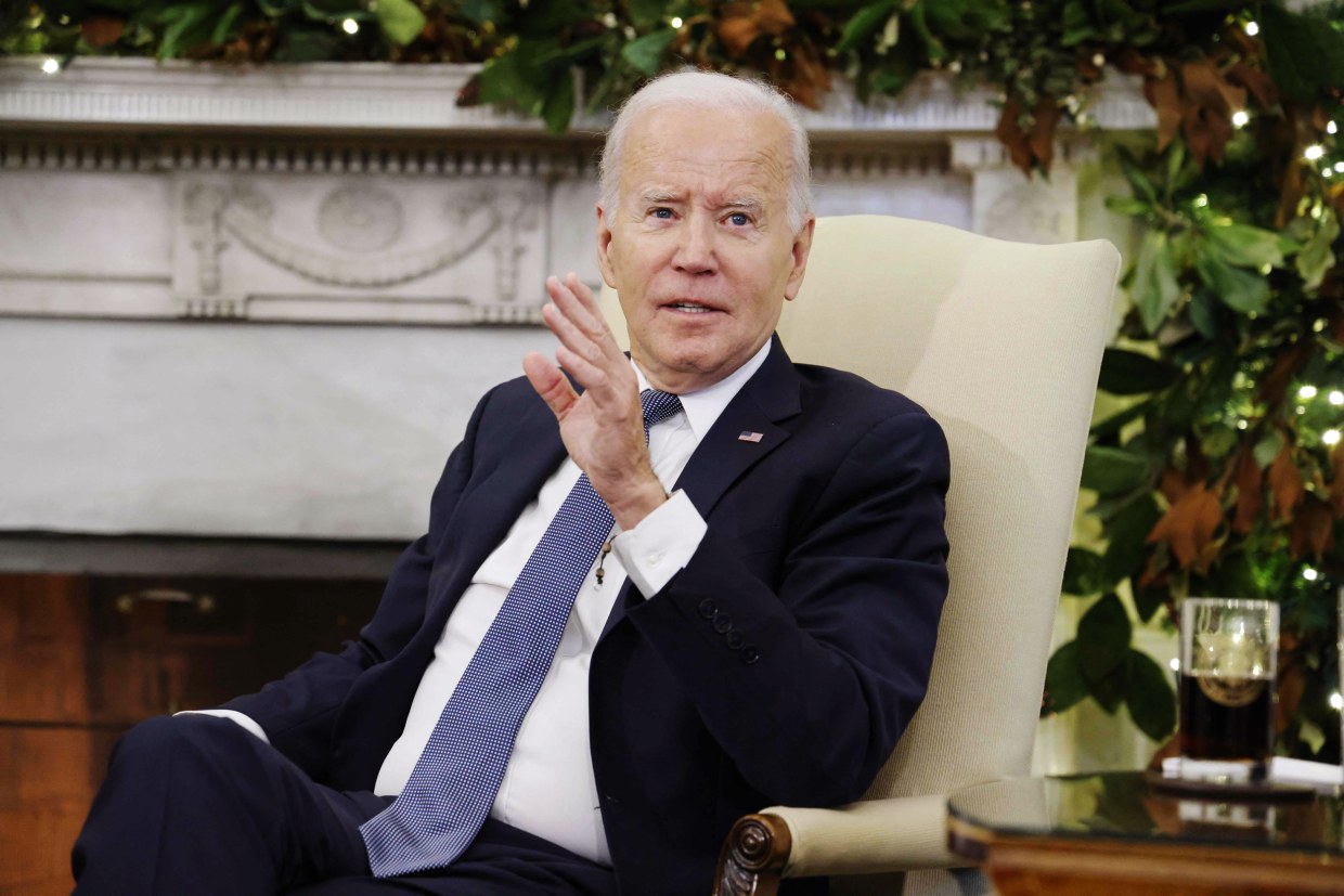 President Joe Biden speaks in the Oval Office on Dec. 1, 2022.