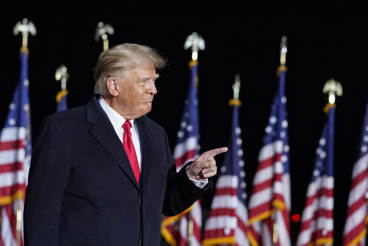 Former President Donald Trump arrives at a rally in Vandalia, Ohio, on Nov. 7, 2022. 