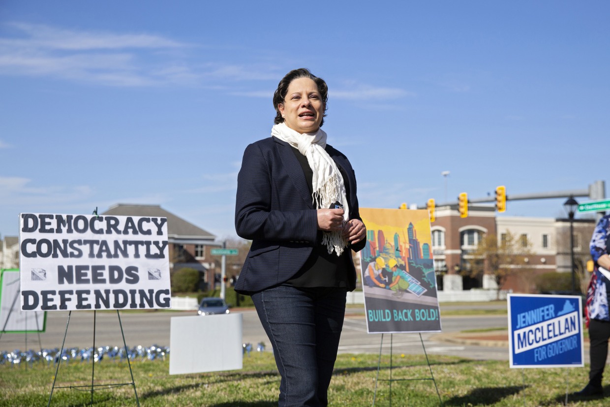 Jennifer McClellan during a rally in Williamsburg, Va.,