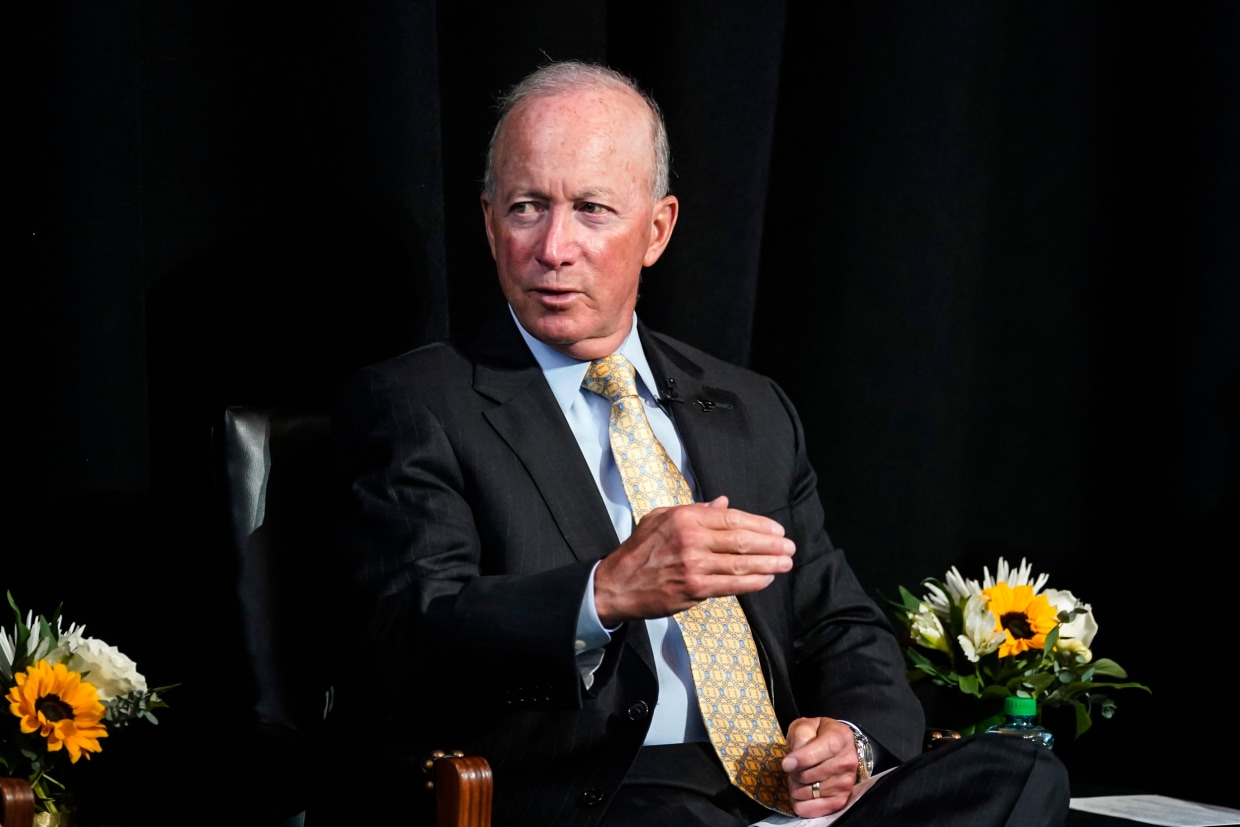 Purdue University President Mitch Daniels on Sept. 13, 2022, in West Lafayette, Ind.