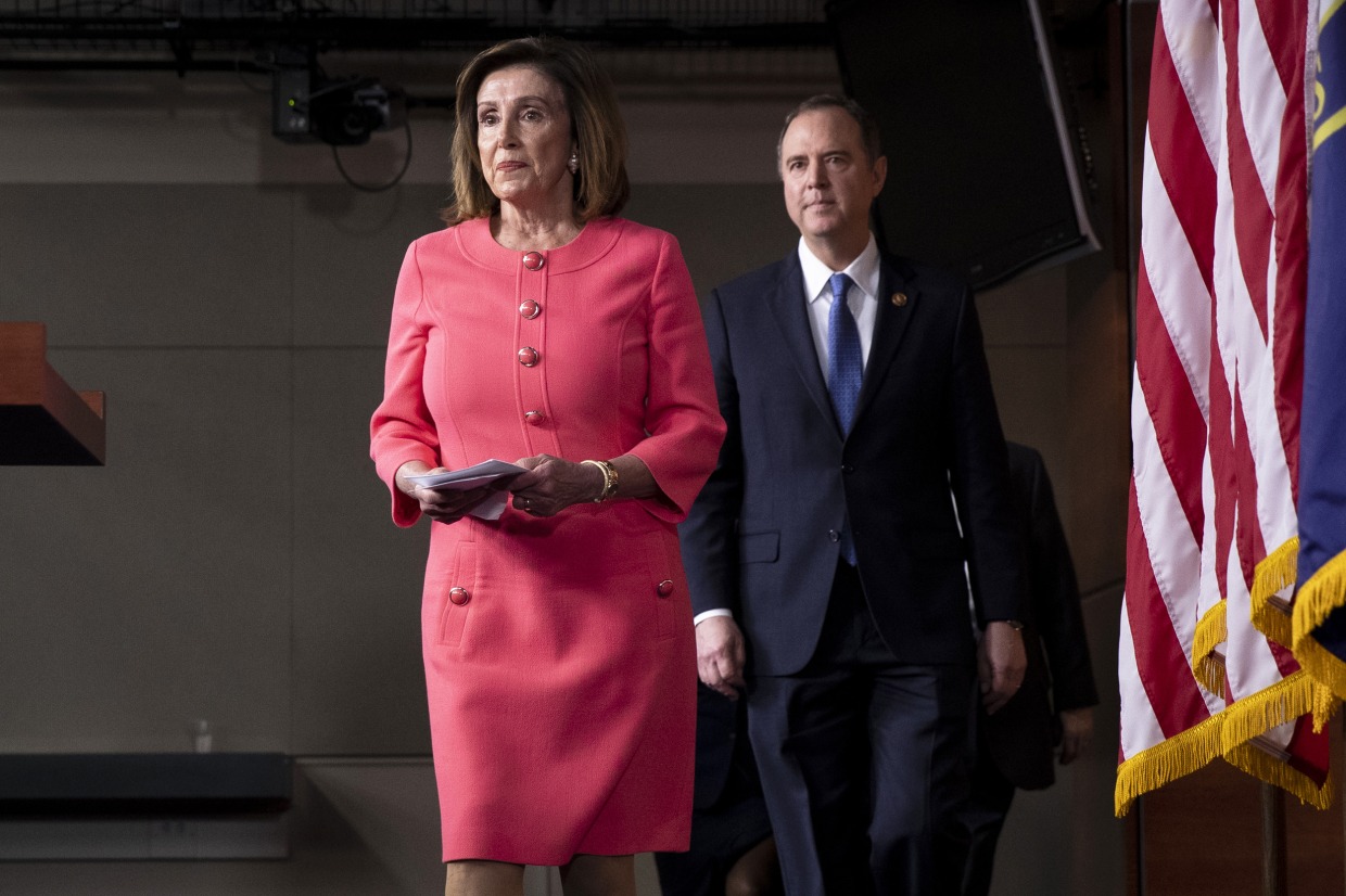 Rep. Nancy Pelosi and Rep. Adam Schiff arrive at the Capitol