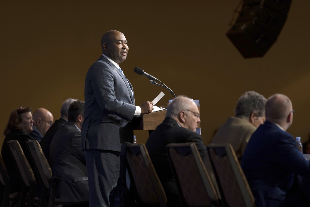 Democratic National Committee chair Jaime Harrison at the Democratic National Committee Winter Meeting in Philadelphia