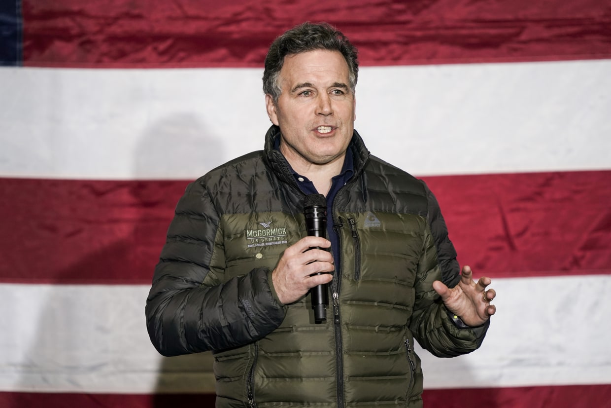 Dave McCormick, a Republican Senate candidate, at a campaign event in Coplay, Pa., Jan. 25, 2022.