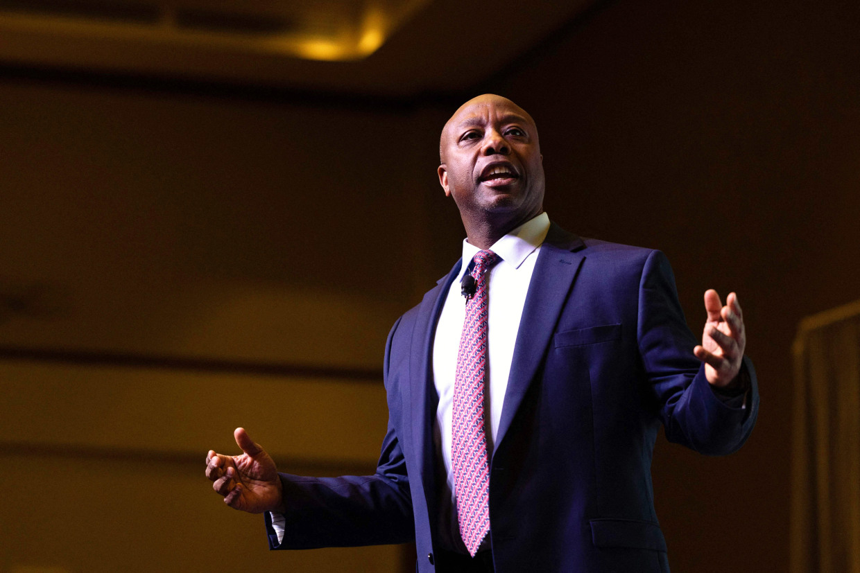 Sen. Tim Scott speaks onstage during the Vision 2024 National Conservative Forum
