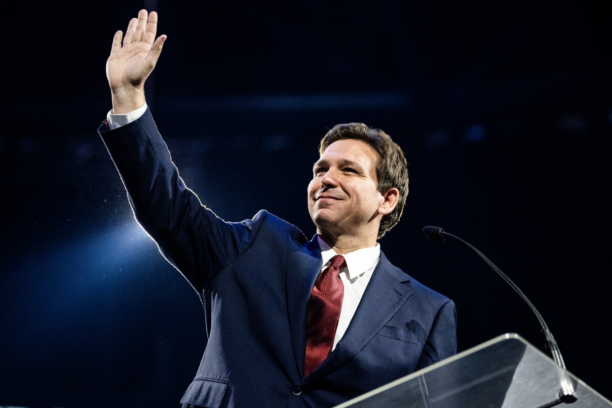 Florida Gov. Ron DeSantis (R) speaks during a convocation at Liberty University in Lynchburg, Va., on April 14. 
