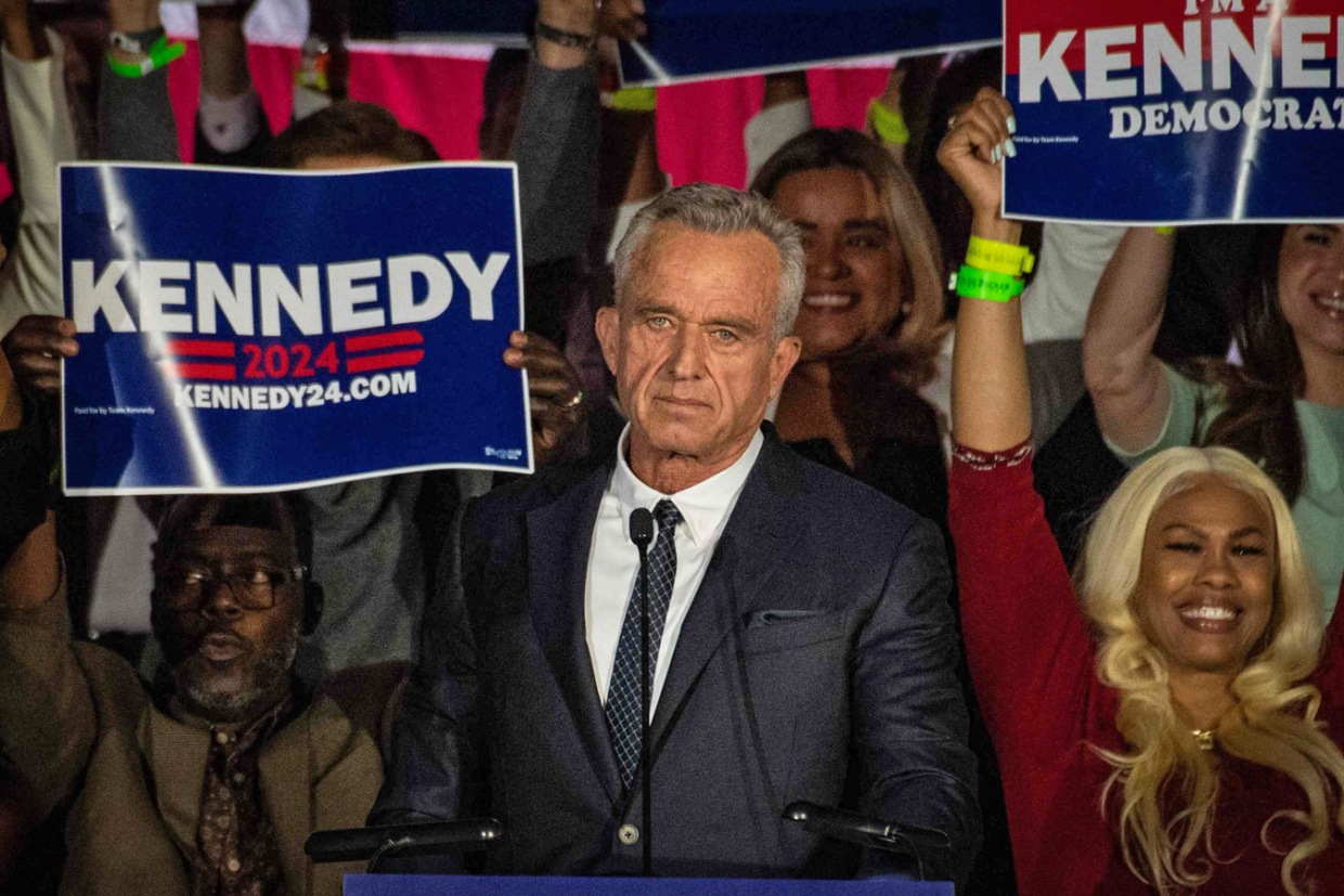 Robert F Kennedy Jr. launches his 2024 presidential bid in Boston on April 19, 2023.